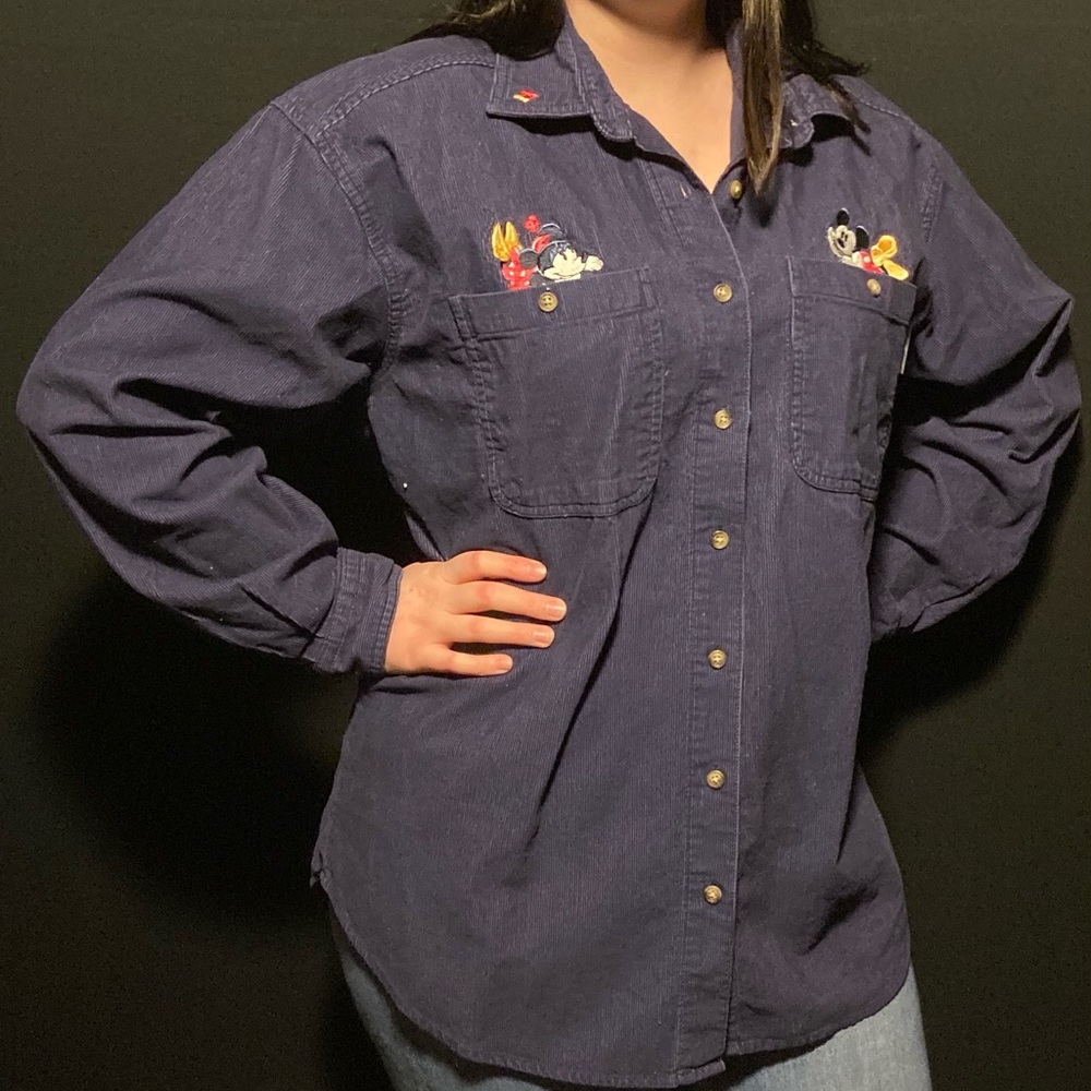 Corduroy button up w/ Mickey Mouse embellishments